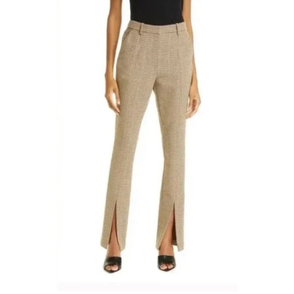 A.L.C. Edwin Split Hem Plaid Women Size 6 28 Waist Khaki Tan Pant High Waist NEW